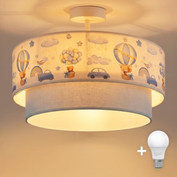 Brilagi-LED Detský prisadený luster BOBO 1xE27/60W/230V pr.40cm krémová/modrá/medvedík