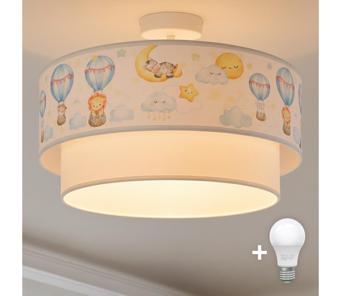 Brilagi-LED Detský prisadený luster BOBO 1xE27/60W/230V, priemer 40 cm, biela/béžová/so zvieratkami 8590828051190