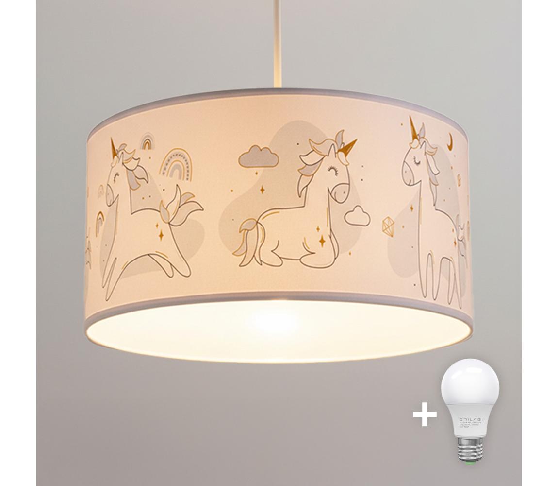 Brilagi - LED detský závesný luster BOBO 1xE27/60W/230V, priemer 35 cm, biela / motív jednorožcov 8590828051121