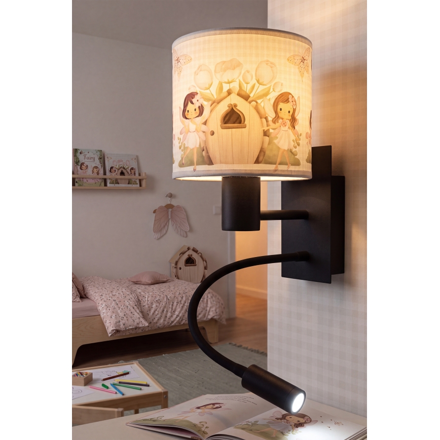 Brilagi - LED detská flexibilná nástenná lampa BOBO 1xE27/25W/230V + LED/3W čierna/biela/ružová/víly