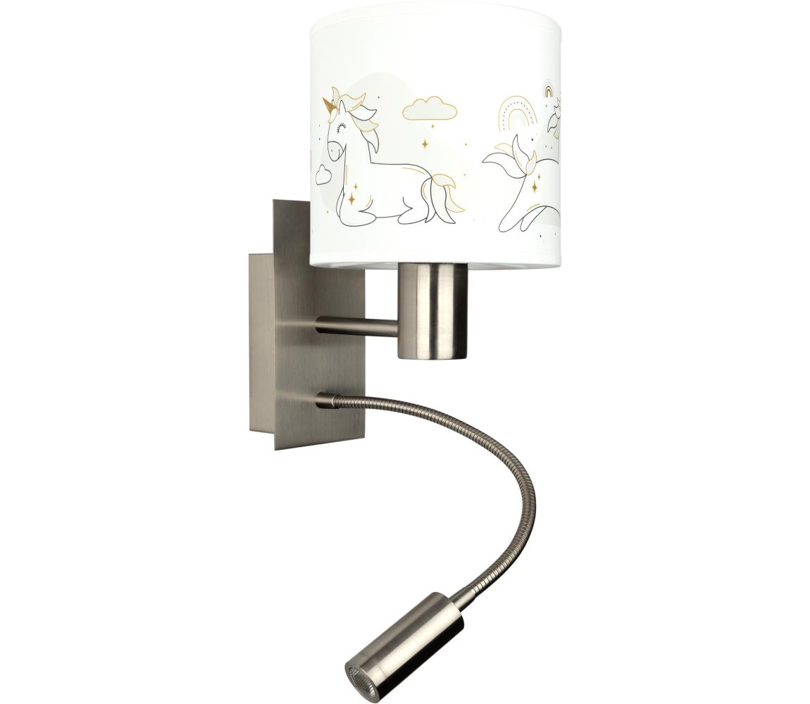 Brilagi - LED Flex. lampa BOBO 1xE27/25W/230V + LED/3W m. chróm/biela/jednorožce BG1556+BG5579