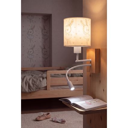 Brilagi - LED detská flexibilná nástenná lampa BOBO WOOD 1xE27/25W/230V + LED/3W dub/biela/zajačiky