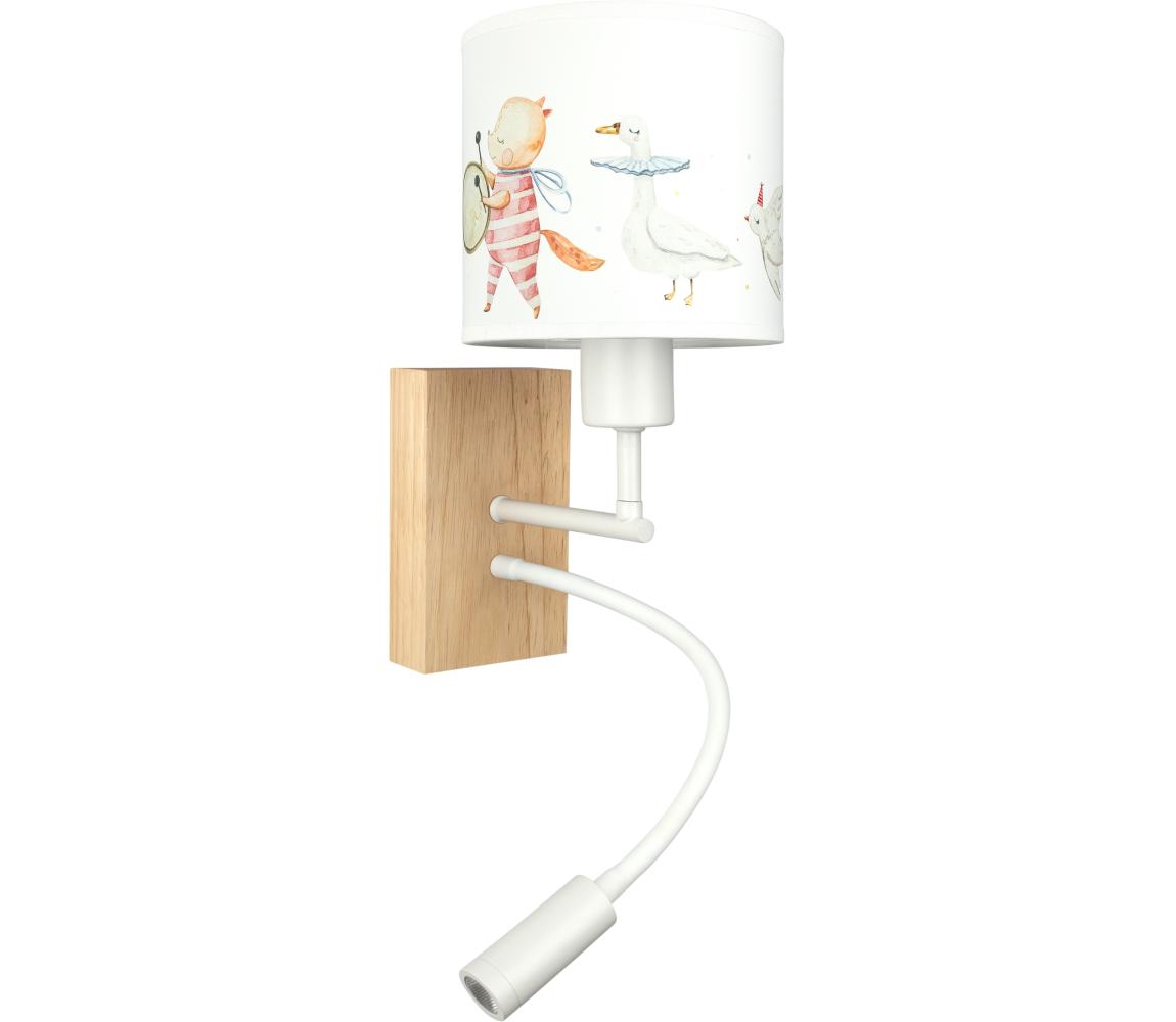 Brilagi - LED Flex. lampa BOBO WOOD 1xE27/25W/230V + LED/3W dub/biela/zvieratká BG1565+BG5576