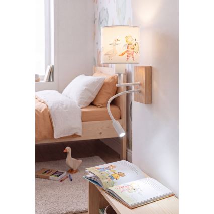 Brilagi - LED Detská flexibilná nástenná lampa BOBO WOOD 1xE27/25W/230V + LED/3W dub/biela/zvieratká