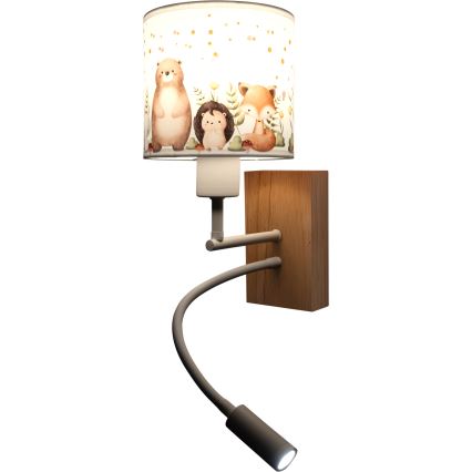 Brilagi - LED Detská flexibilná nástenná lampa BOBO WOOD 1xE27/25W/230V + LED/3W dub/biela/zvieratká