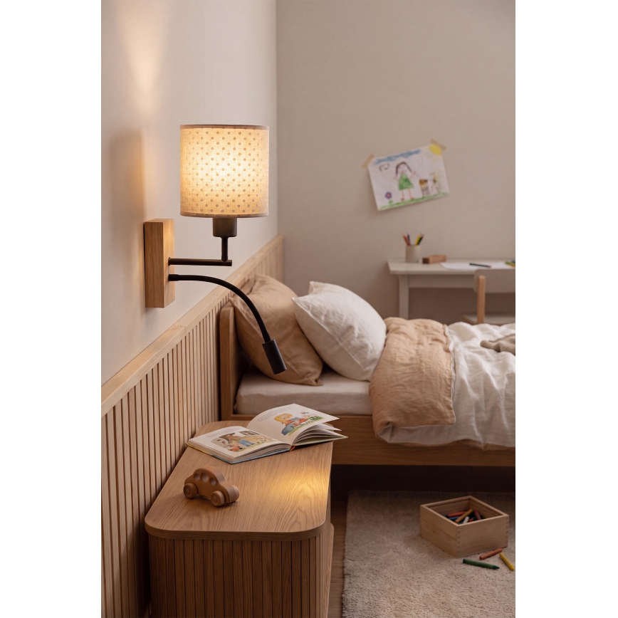 Brilagi - LED detská flexibilná nástenná lampa BOBO WOOD 1xE27/25W/230V + LED/3W dub/čierna/béžová/bodky