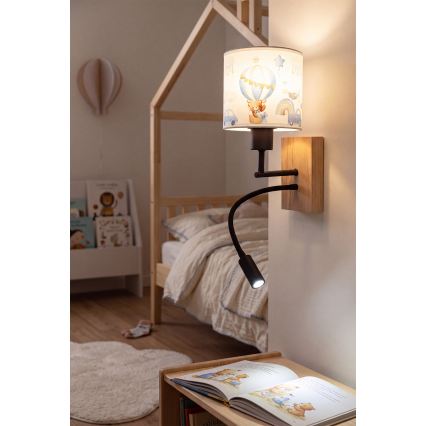 Brilagi - LED detská flexibilná nástenná lampa BOBO WOOD 1xE27/25W/230V + LED/3W dub/čierna/biela/modrá/medvedíky