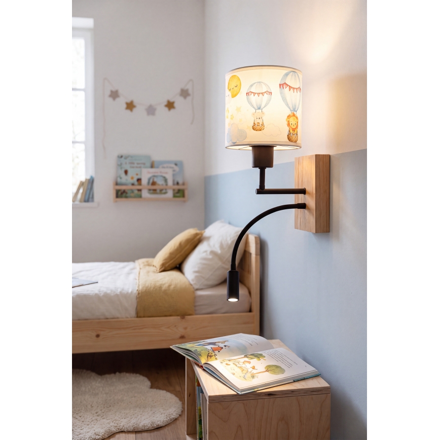 Brilagi - LED detská flexibilná nástenná lampa BOBO WOOD 1xE27/25W/230V + LED/3W dub/čierna/biela/zvieratká