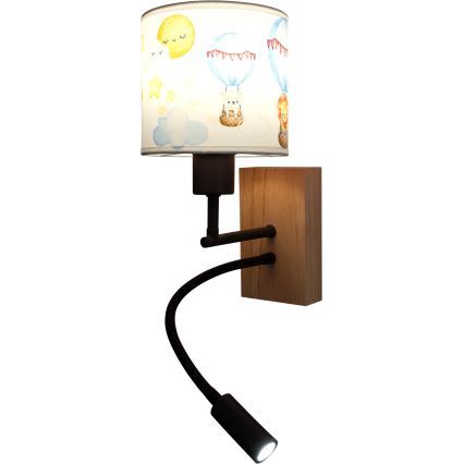 Brilagi - LED detská flexibilná nástenná lampa BOBO WOOD 1xE27/25W/230V + LED/3W dub/čierna/biela/zvieratká
