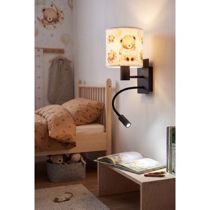 Brilagi - LED detská flexibilná nástenná lampa BOBO 1xE27/25W/230V + LED/3W čierna/biela/s motívom medvedíkov