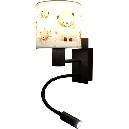 Brilagi - LED detská flexibilná nástenná lampa BOBO 1xE27/25W/230V + LED/3W čierna/biela/s motívom medvedíkov