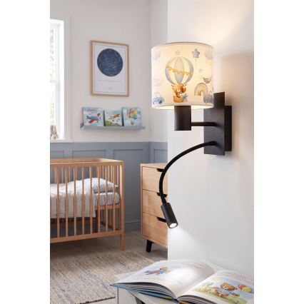 Brilagi - LED Detská flexibilná nástenná lampa BOBO 1xE27/25W/230V + LED/3W čierna/biela/modrá/medvedíky