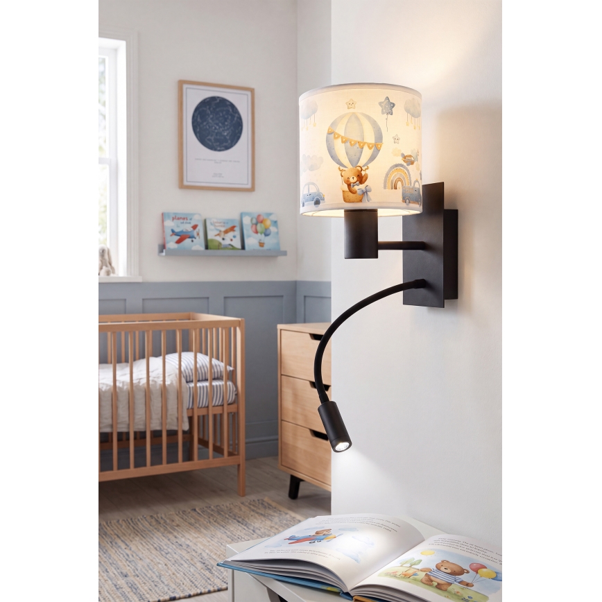 Brilagi - LED Detská flexibilná nástenná lampa BOBO 1xE27/25W/230V + LED/3W čierna/biela/modrá/medvedíky
