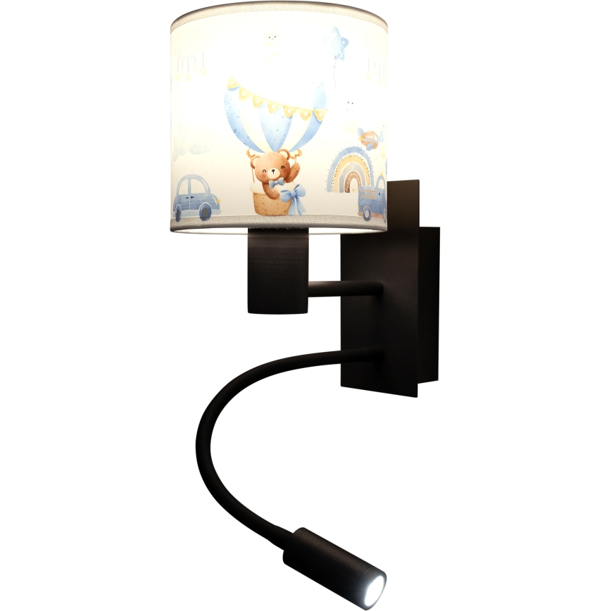 Brilagi - LED Detská flexibilná nástenná lampa BOBO 1xE27/25W/230V + LED/3W čierna/biela/modrá/medvedíky