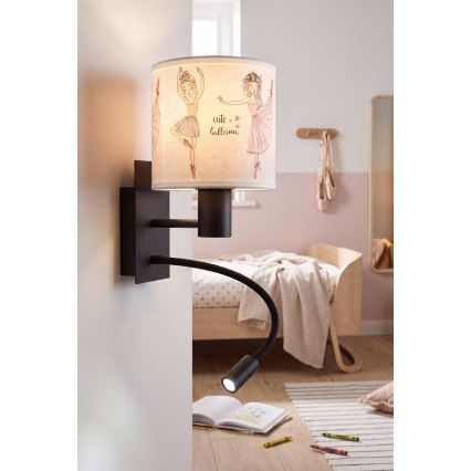 Brilagi - LED Detská flexibilná nástenná lampa BOBO 1xE27/25W/230V + LED/3W čierna/biela/ružová/baletky
