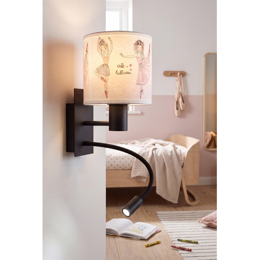 Brilagi - LED Detská flexibilná nástenná lampa BOBO 1xE27/25W/230V + LED/3W čierna/biela/ružová/baletky