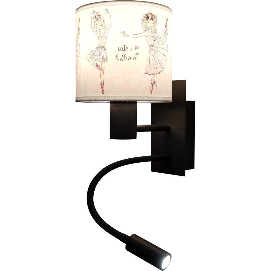 Brilagi - LED Detská flexibilná nástenná lampa BOBO 1xE27/25W/230V + LED/3W čierna/biela/ružová/baletky