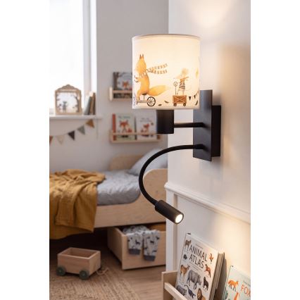Brilagi - LED Detská flexibilná nástenná lampa BOBO 1xE27/25W/230V + LED/3W čierna/biela/zvieratká