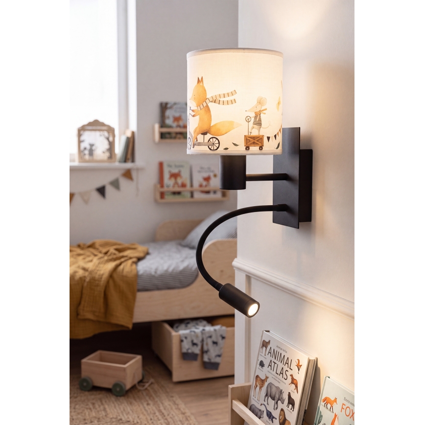 Brilagi - LED Detská flexibilná nástenná lampa BOBO 1xE27/25W/230V + LED/3W čierna/biela/zvieratká