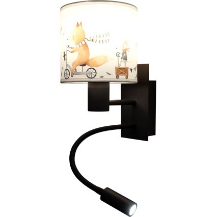 Brilagi - LED Detská flexibilná nástenná lampa BOBO 1xE27/25W/230V + LED/3W čierna/biela/zvieratká