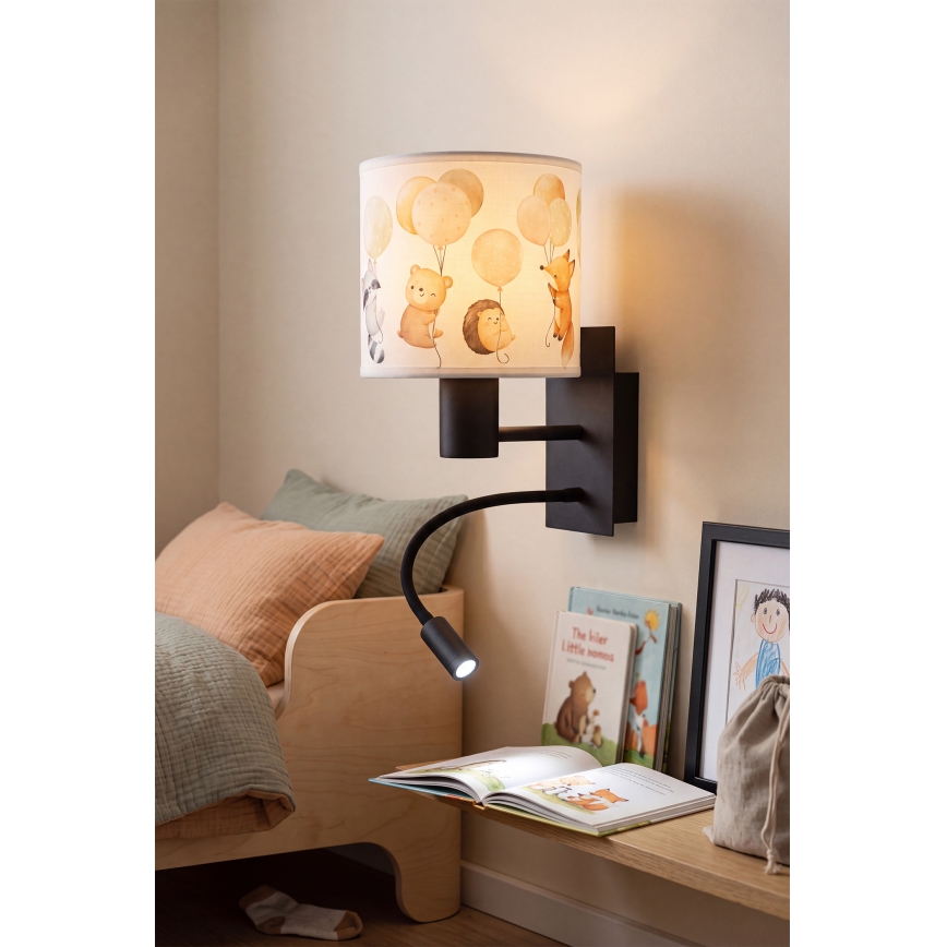 Brilagi - LED detská flexibilná nástenná lampa BOBO 1xE27/25W/230V + LED/3W čierna/biela/zvieratká