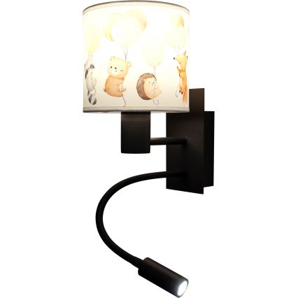 Brilagi - LED detská flexibilná nástenná lampa BOBO 1xE27/25W/230V + LED/3W čierna/biela/zvieratká
