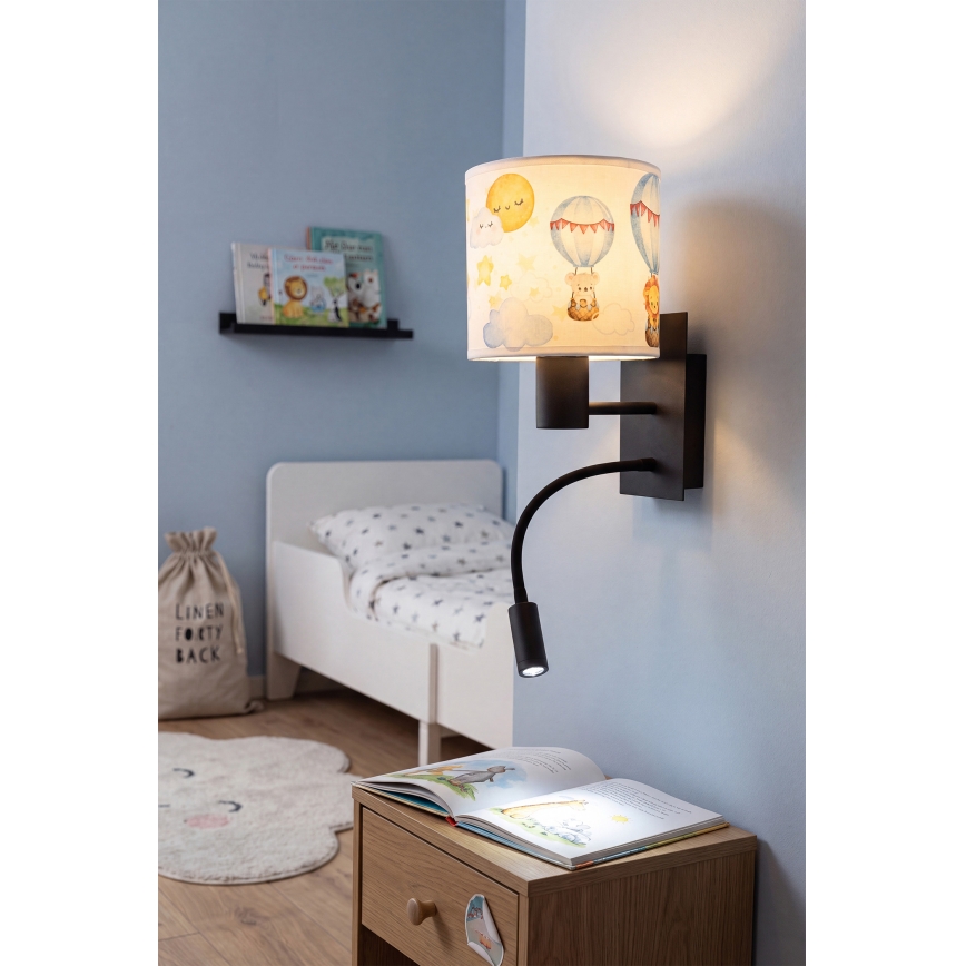 Brilagi - LED detská ohybná nástenná lampa BOBO 1xE27/25W/230V + LED/3W čierna/biela/zvieratká