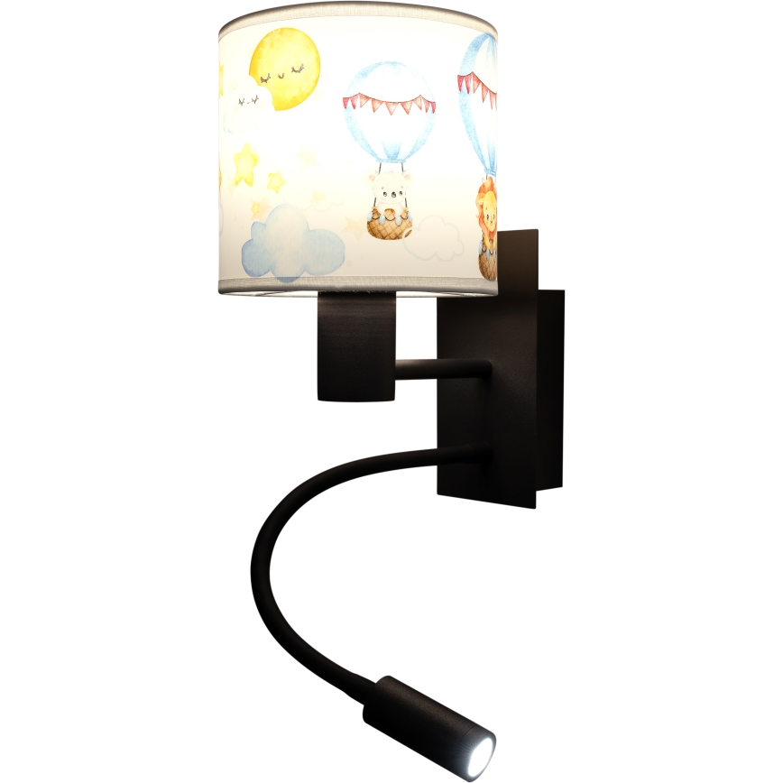 Brilagi - LED detská ohybná nástenná lampa BOBO 1xE27/25W/230V + LED/3W čierna/biela/zvieratká