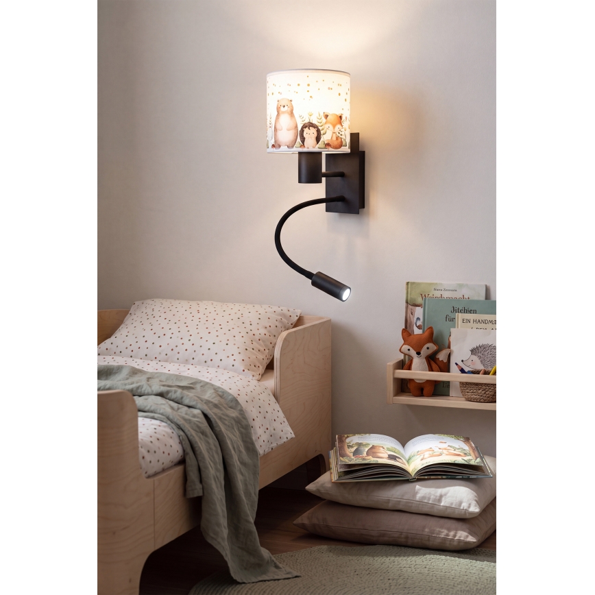BRILAGI - LED Detské flexibilné nástenné svietidlo BOBO 1xE27/25W/230V + LED/3W čierne/biele/so zvieratkami