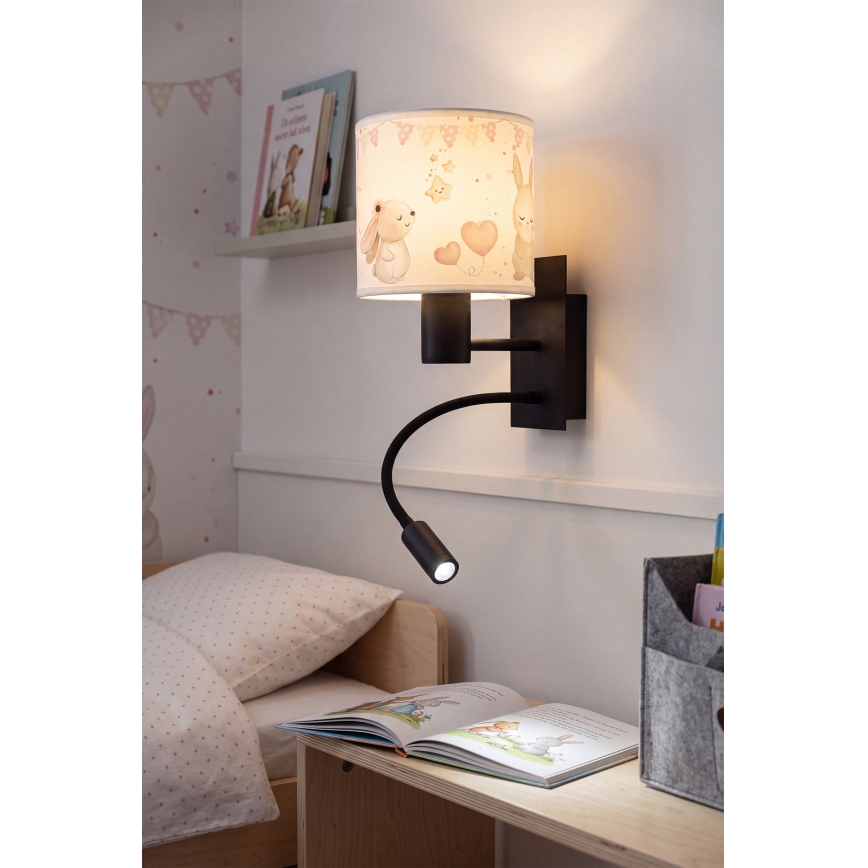 Brilagi - LED detská flexibilná nástenná lampa BOBO 1xE27/25W/230V + LED/3W čierna/krémová/zajačiky