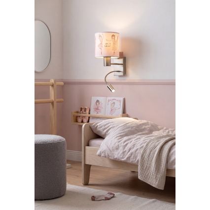Brilagi - LED Detská flexibilná nástenná lampa BOBO 1xE27/25W/230V + LED/3W matný chróm/biela/ružová/baletky