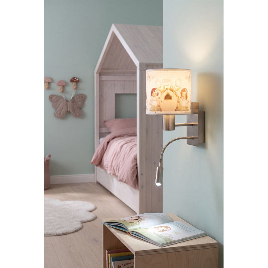 Brilagi - LED detská flexibilná nástenná lampa BOBO 1xE27/25W/230V + LED/3W matný chróm/biela/ružová/víly