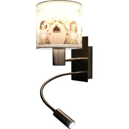 Brilagi - LED detská flexibilná nástenná lampa BOBO 1xE27/25W/230V + LED/3W matný chróm/biela/ružová/víly