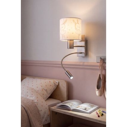 Brilagi - LED Detská flexibilná nástenná lampa BOBO 1xE27/25W/230V + LED/3W matný chróm/biela/zajačiky