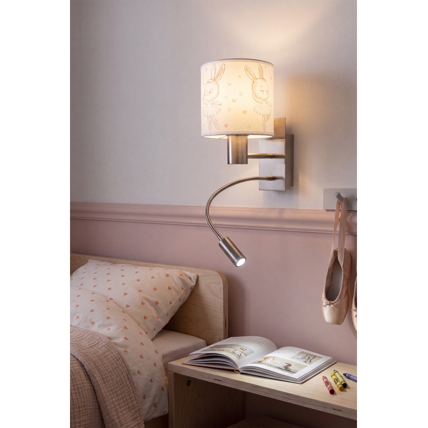 Brilagi - LED Detská flexibilná nástenná lampa BOBO 1xE27/25W/230V + LED/3W matný chróm/biela/zajačiky