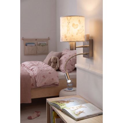 Brilagi - LED detská flexibilná nástenná lampa BOBO 1xE27/25W/230V + LED/3W matný chróm/biela/zajačiky