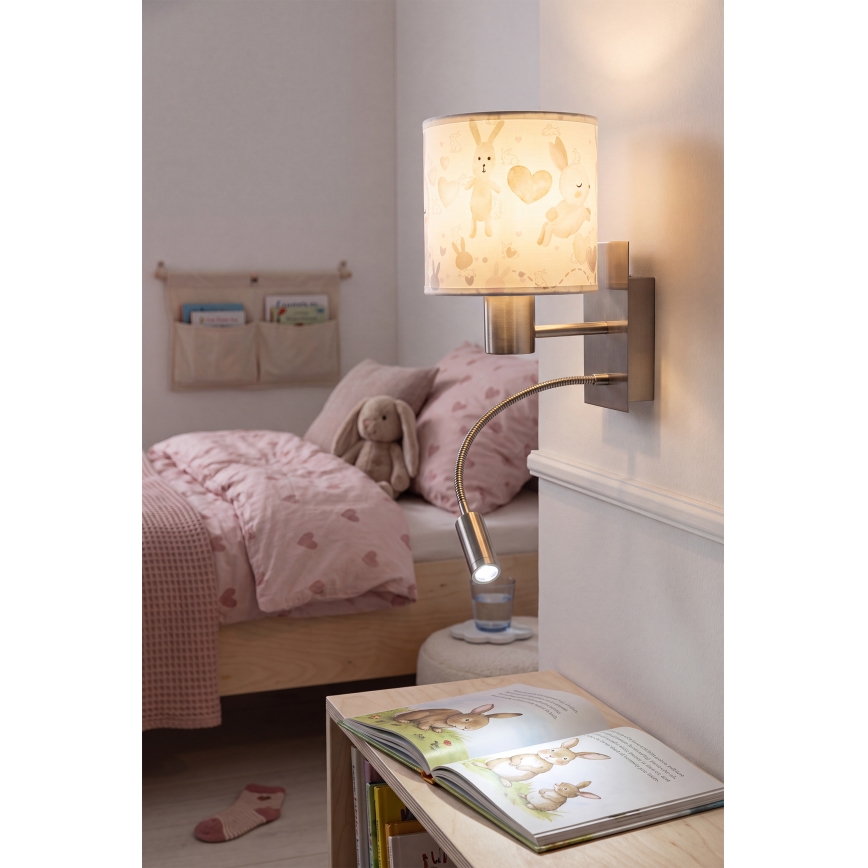 Brilagi - LED detská flexibilná nástenná lampa BOBO 1xE27/25W/230V + LED/3W matný chróm/biela/zajačiky