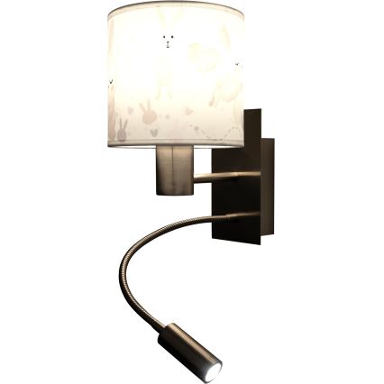 Brilagi - LED detská flexibilná nástenná lampa BOBO 1xE27/25W/230V + LED/3W matný chróm/biela/zajačiky