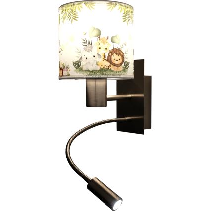 Brilagi - LED detská flexibilná nástenná lampa BOBO 1xE27/25W/230V + LED/3W matný chróm/biela/zelená/džungľa