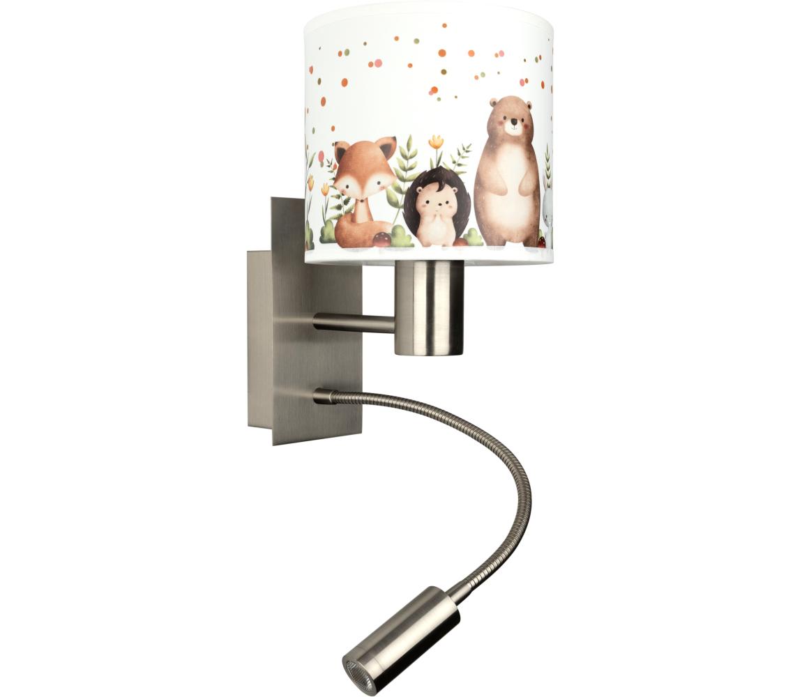 Brilagi - LED flexibilná lampa BOBO 1xE27/25W/230V + LED/3W matný chróm/biela/motív zvieratiek BG1556+BG5587
