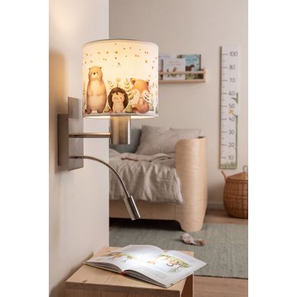 Brilagi - LED Detská flexibilná nástenná lampa BOBO 1xE27/25W/230V + LED/3W matný chróm/biela/zvieratká