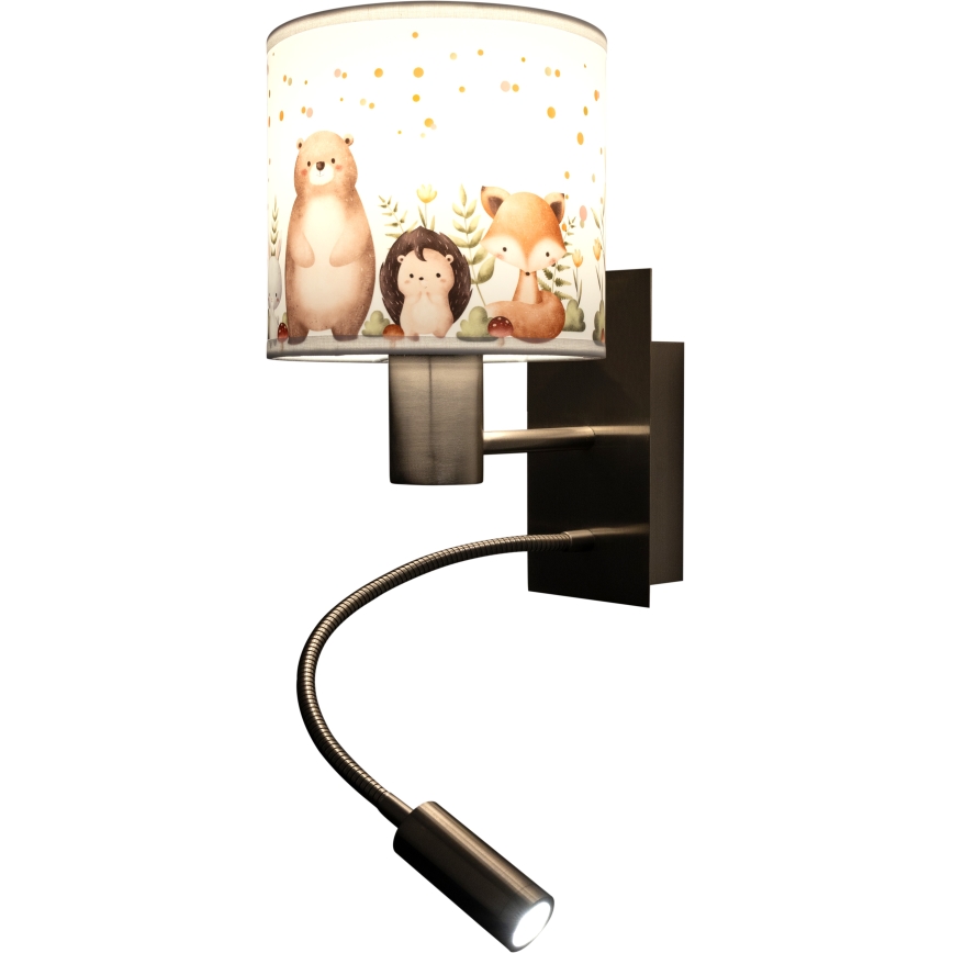 Brilagi - LED Detská flexibilná nástenná lampa BOBO 1xE27/25W/230V + LED/3W matný chróm/biela/zvieratká