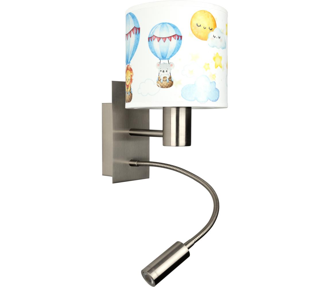 Brilagi - LED flexibilná lampa BOBO 1xE27/25W/230V + LED/3W matný chróm/biela/zvieratká BG1556+BG5583
