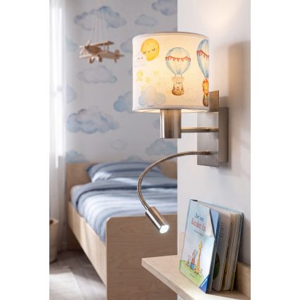Brilagi - LED detská flexibilná nástenná lampa BOBO 1xE27/25W/230V + LED/3W matný chróm/biela/zvieratká