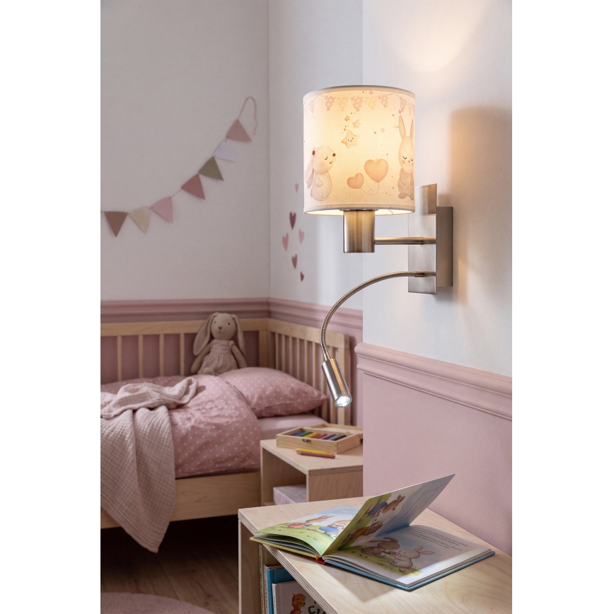 Brilagi - LED Detská flexibilná nástenná lampa BOBO 1xE27/25W/230V + LED/3W matný chróm/krémová/zajačiky