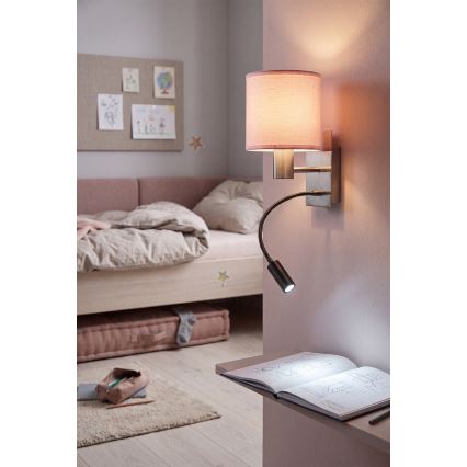 Brilagi - LED Flexibilná nástenná lampa BOBO 1xE27/25W/230V + LED/3W matný chróm/ružová
