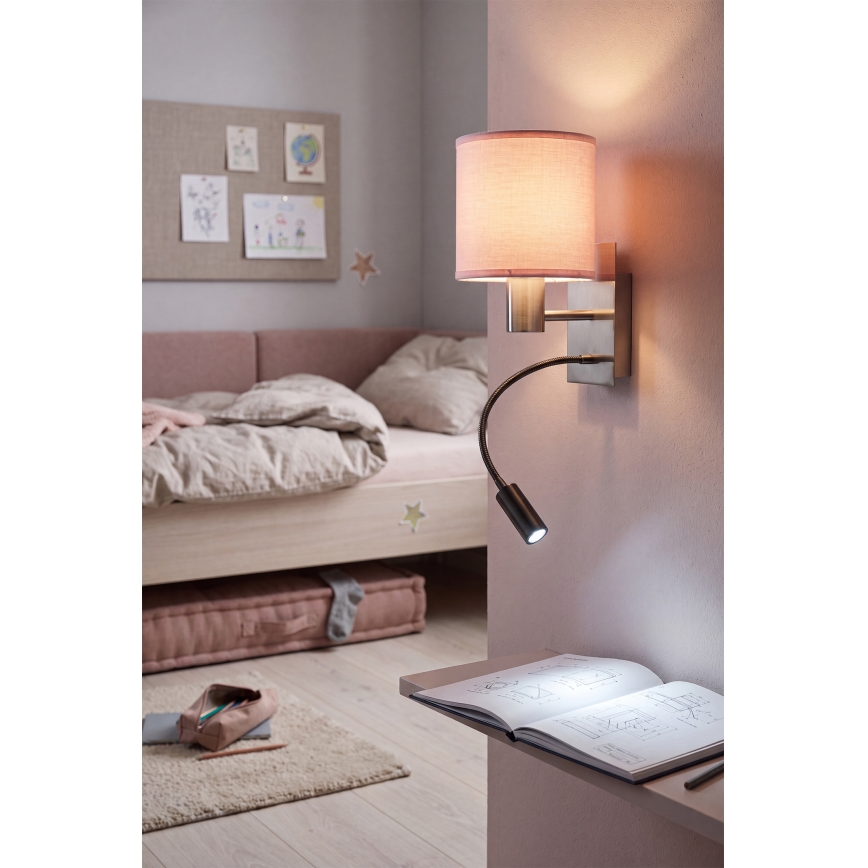 Brilagi - LED Flexibilná nástenná lampa BOBO 1xE27/25W/230V + LED/3W matný chróm/ružová