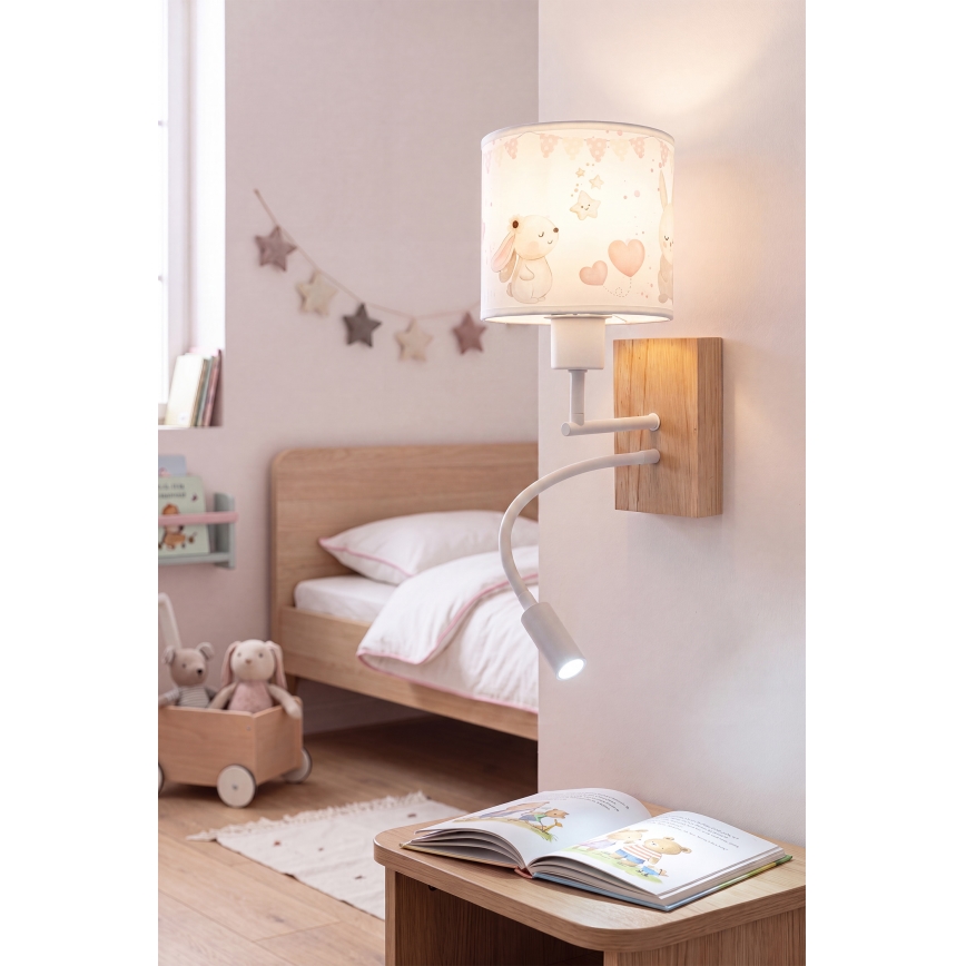 Brilagi - LED Detská flexibilná nástenná lampa BOBO WOOD 1xE27/25W/230V + LED/3W dub/biela/krémová/zajačiky