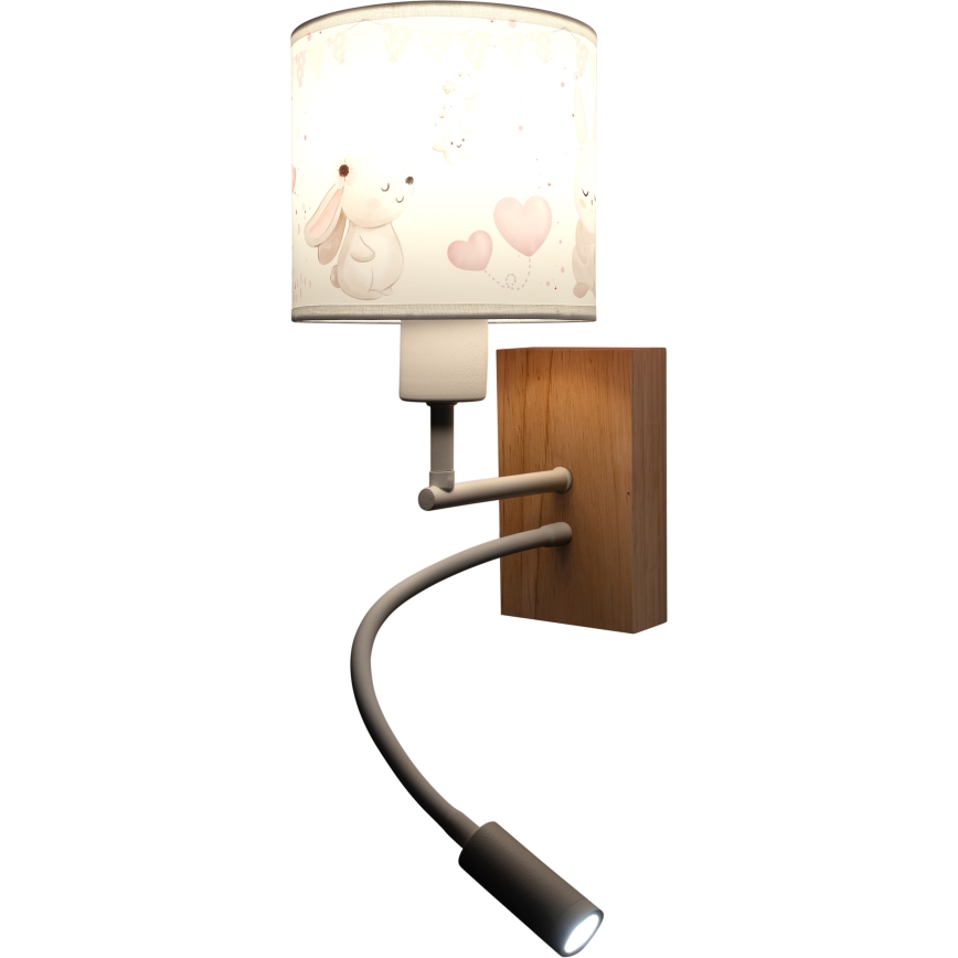 Brilagi - LED Detská flexibilná nástenná lampa BOBO WOOD 1xE27/25W/230V + LED/3W dub/biela/krémová/zajačiky
