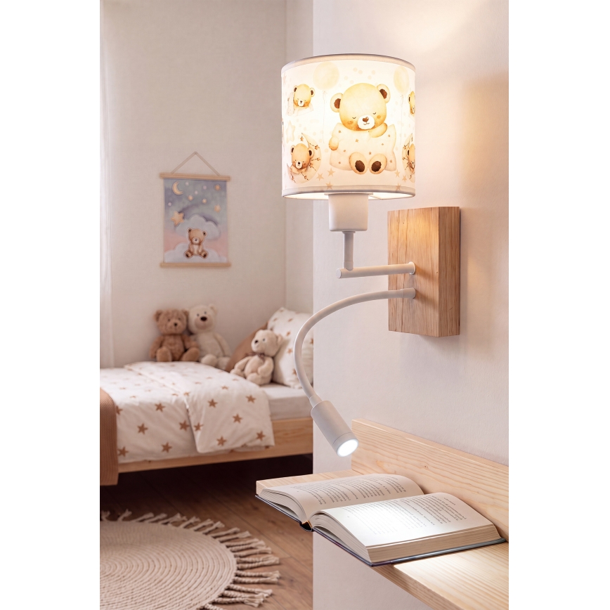 Brilagi - LED Detská flexibilná nástenná lampa BOBO WOOD 1xE27/25W/230V + LED/3W dub/biela/medvedíky